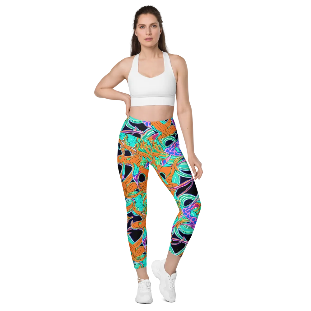 Orbiting Leaves on Leggings with Pockets — Front