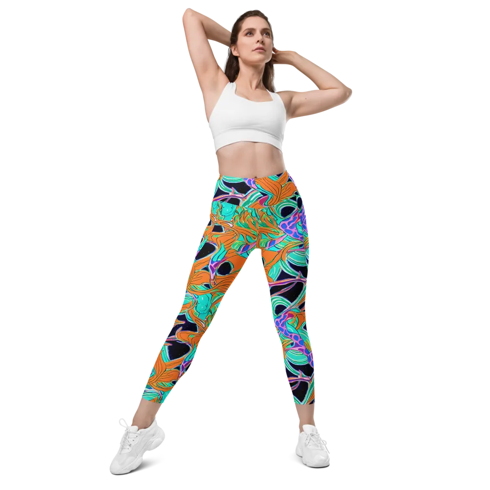 Orbiting Leaves on Leggings with Pockets — Front