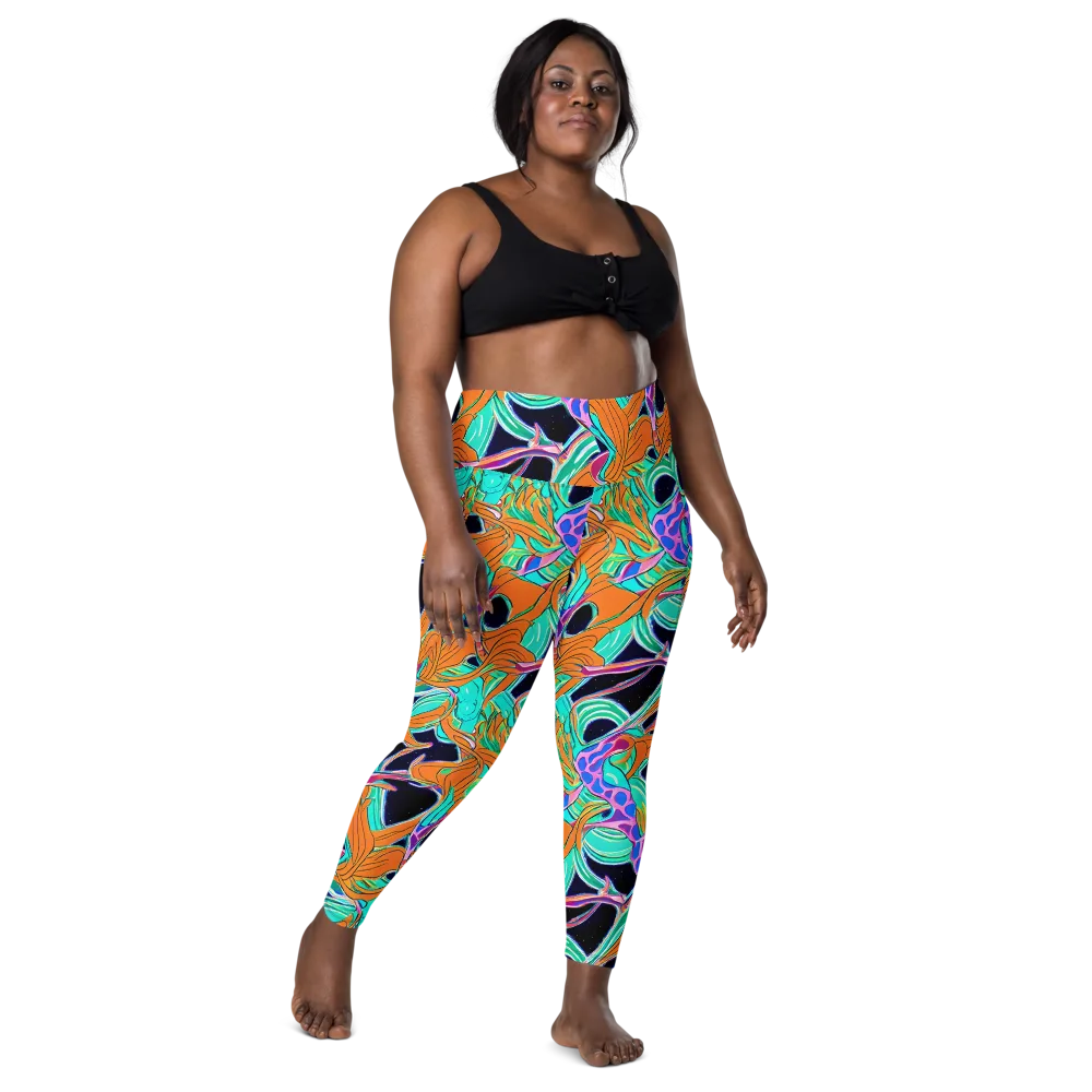 Orbiting Leaves on Leggings with Pockets — Front