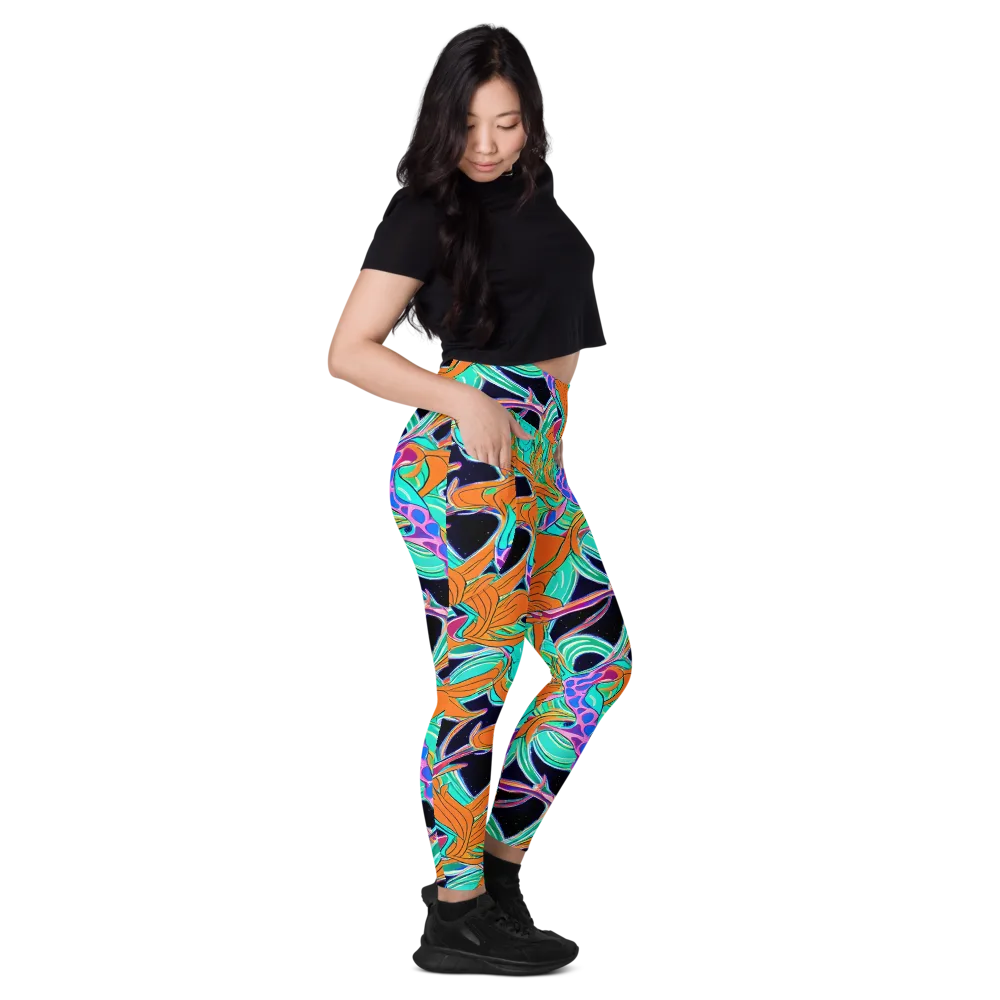 Orbiting Leaves on Leggings with Pockets — Right