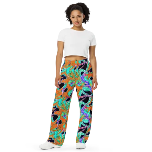 Orbiting Leaves on a Wide-Leg Pants