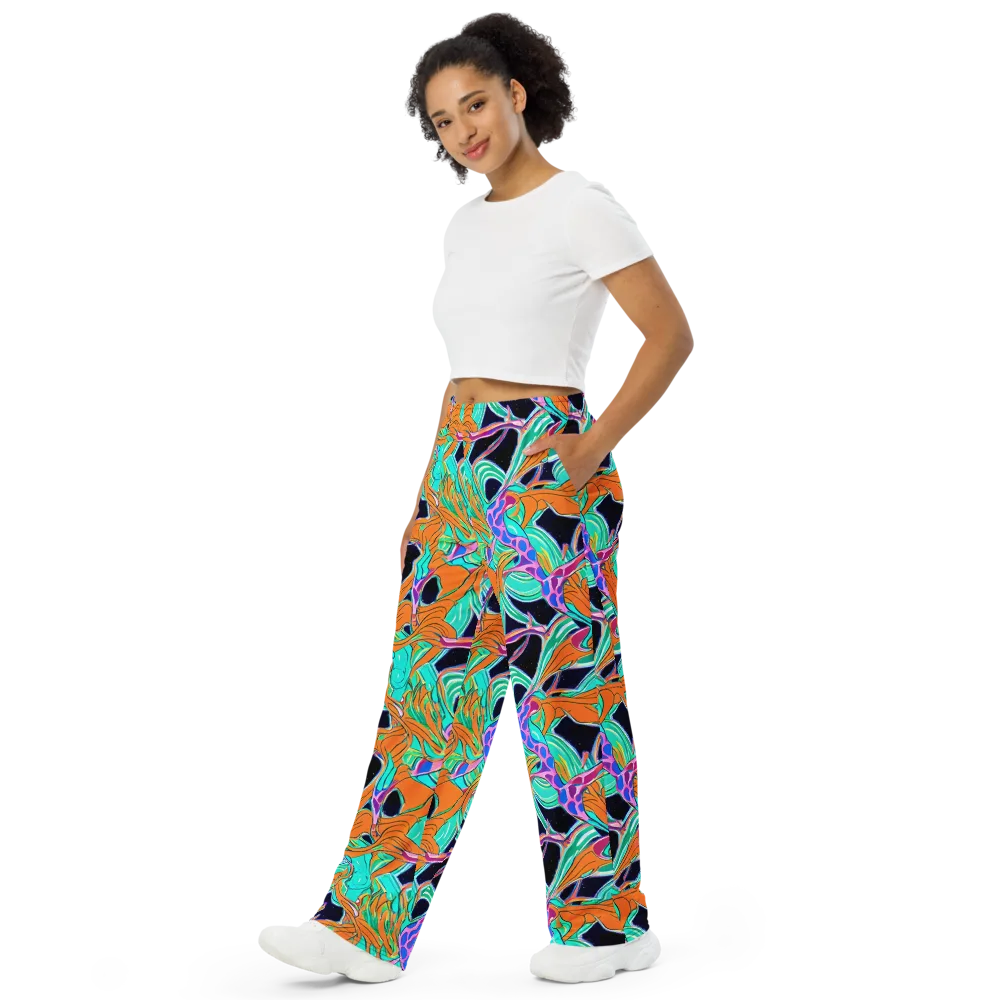 Orbiting Leaves on Wide-Leg Pants — Left Front