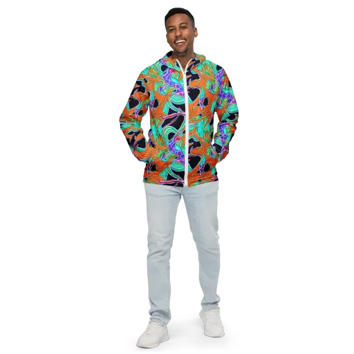 Orbiting Leaves on a Men's Windbreaker