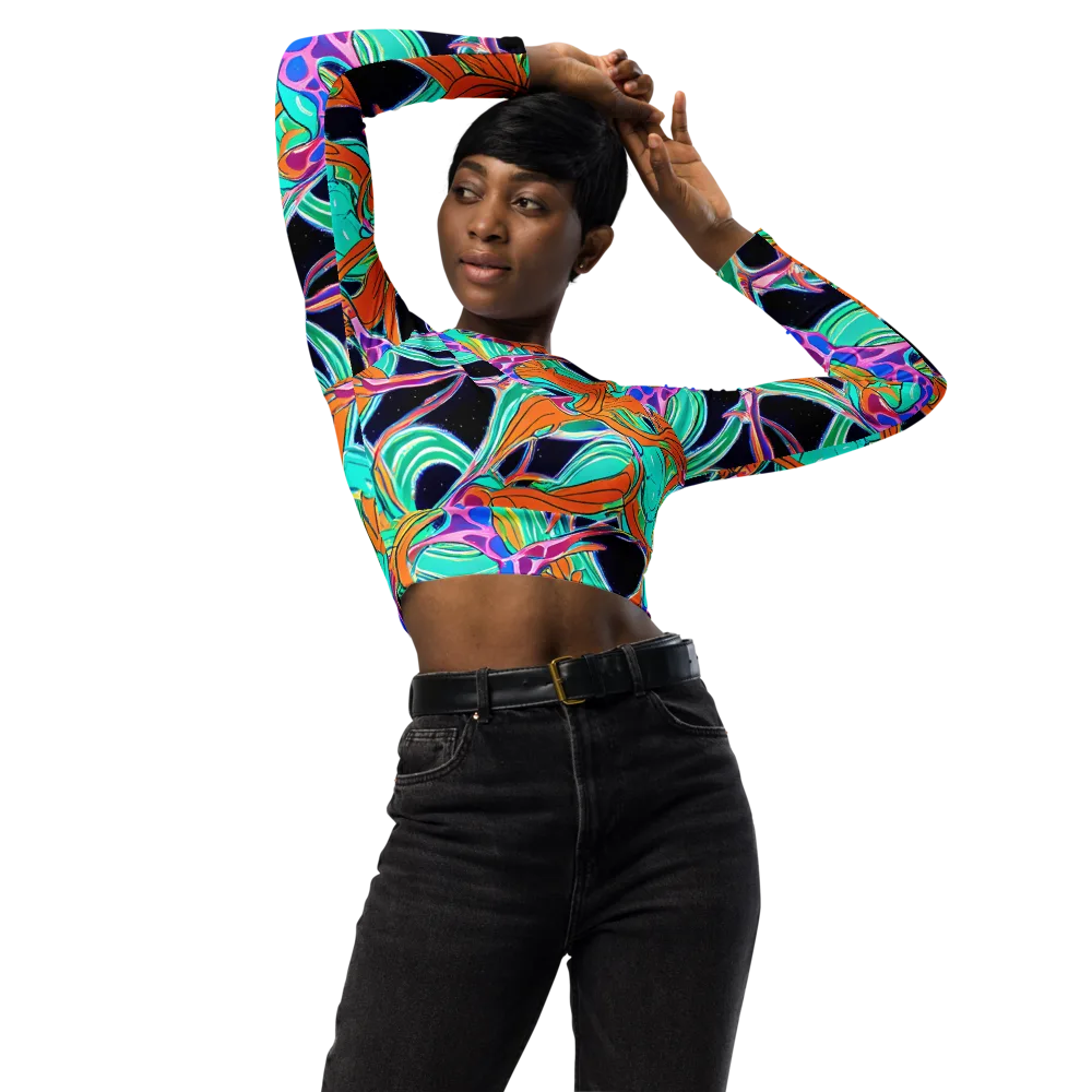 Orbiting Leaves on Long Sleeve Crop Top — Front