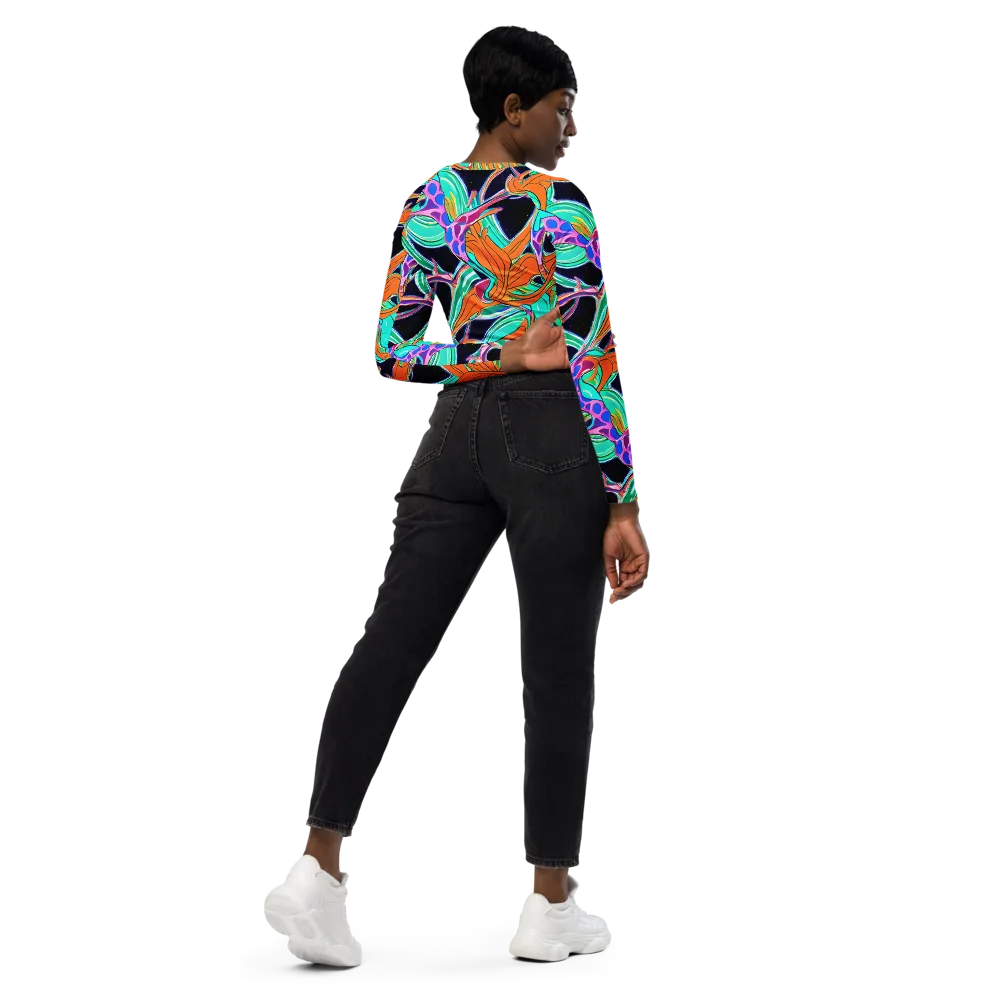 Orbiting Leaves on Long Sleeve Crop Top — Right Back