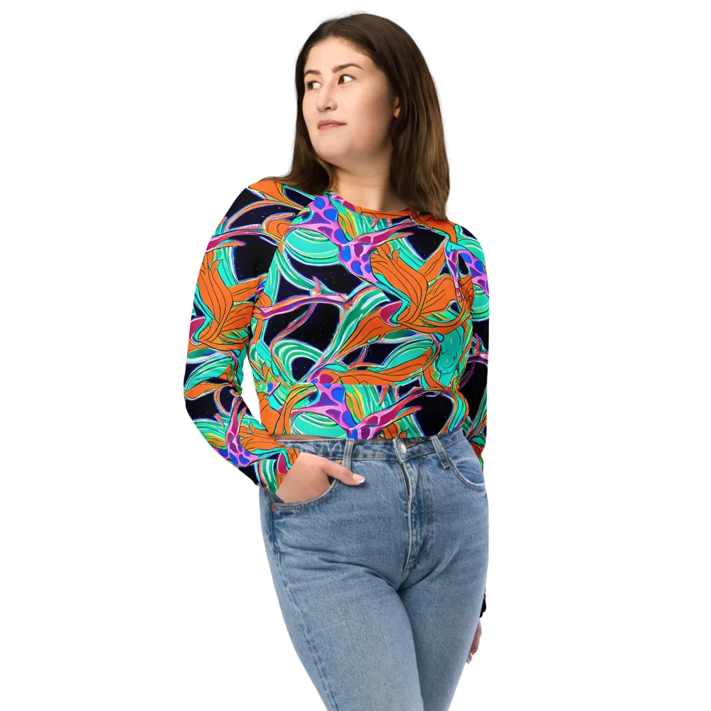 Orbiting Leaves on Long Sleeve Crop Top — Front