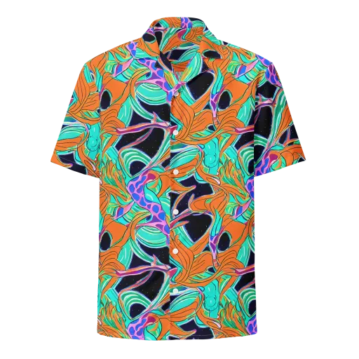 Orbiting Leaves on a Button Shirt