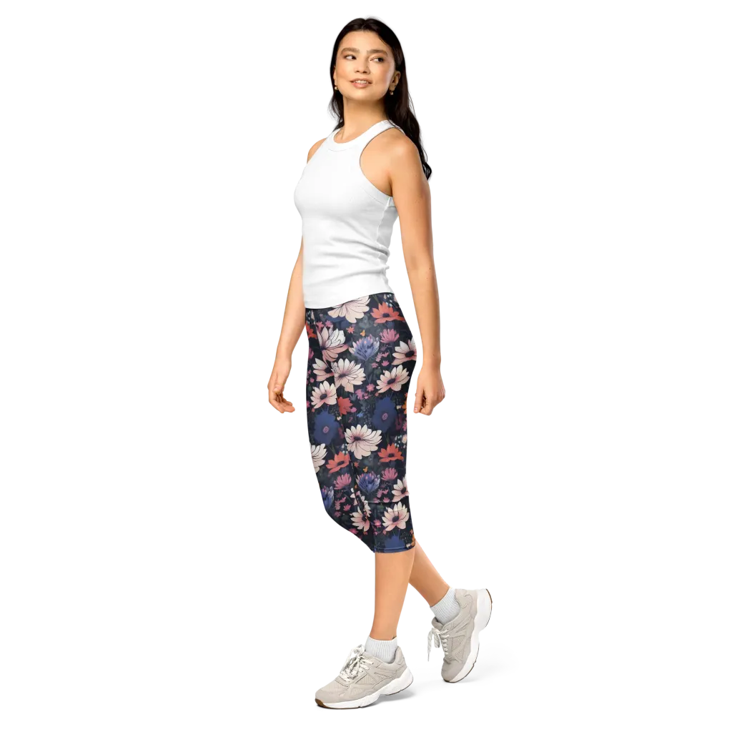 Moonlit Meadow on Capri Leggings — Left Front