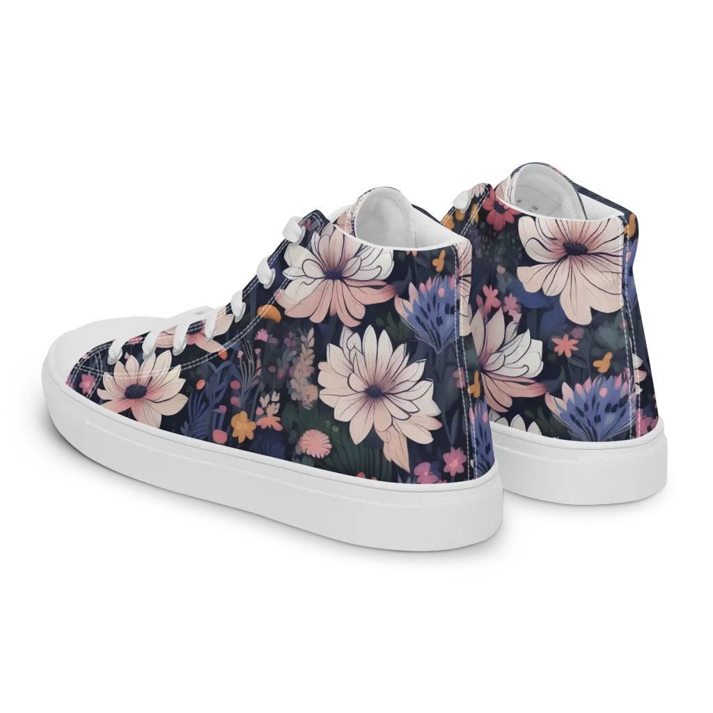 Moonlit Meadow on Men's High Top Canvas Shoes — Left Back