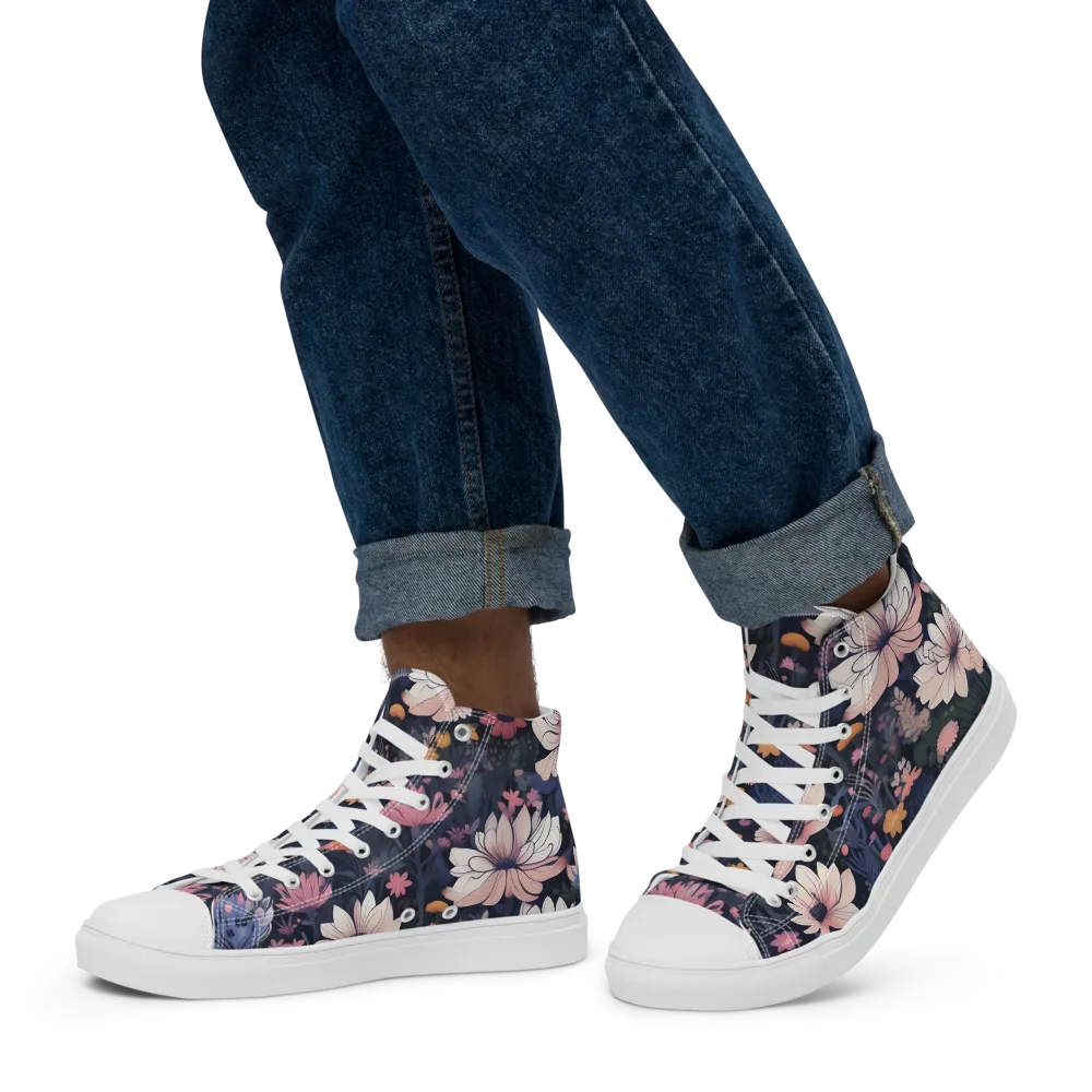 Moonlit Meadow on Men's High Top Canvas Shoes — Left