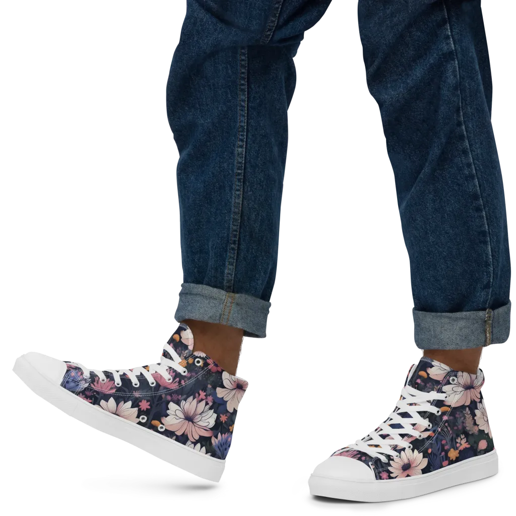 Moonlit Meadow on Men's High Top Canvas Shoes — Left
