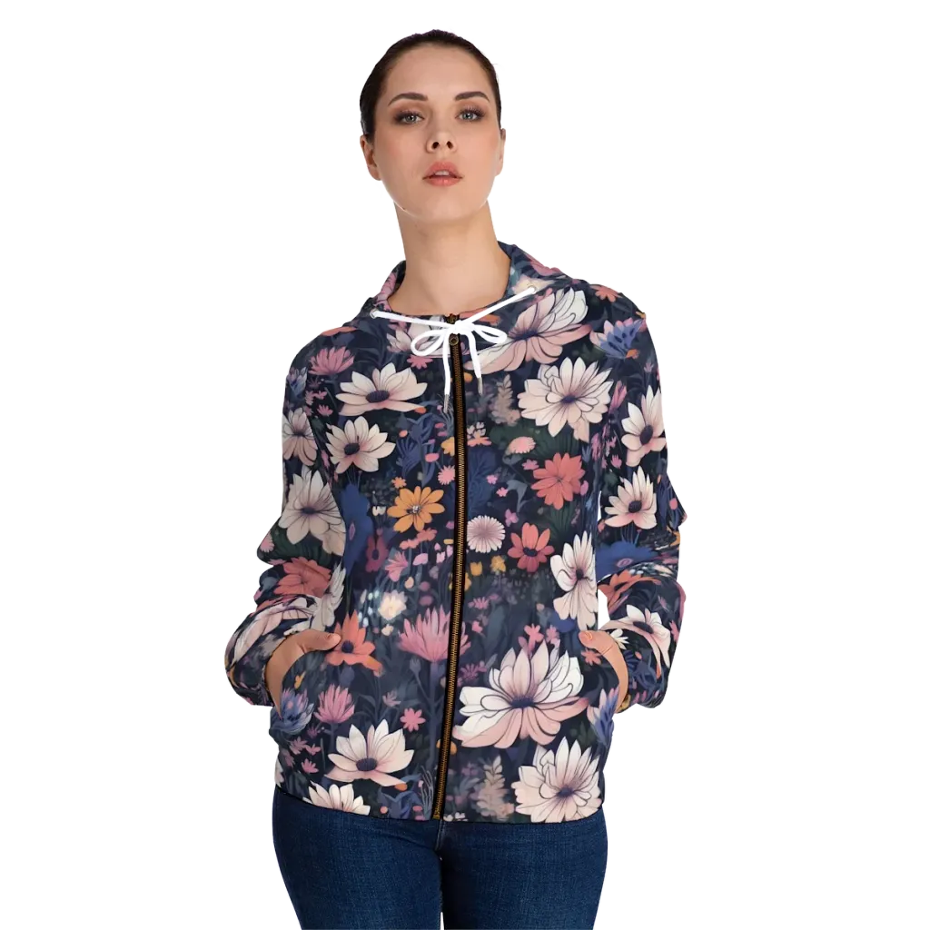 Moonlit Meadow on Women's Full-Zip Hoodie — Front On Person
