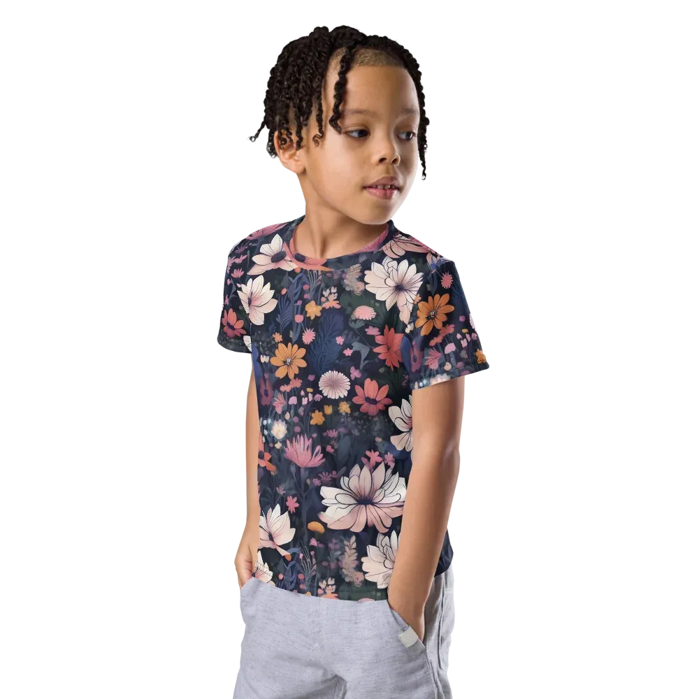 Moonlit Meadow on Kids Crew Neck T-Shirt — Left Front