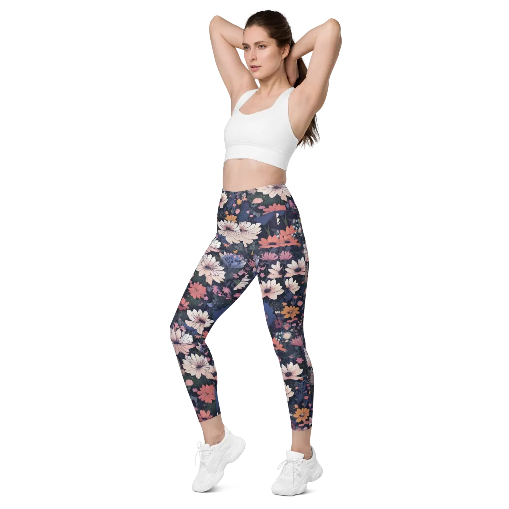 Moonlit Meadow on Leggings with Pockets — Left Front