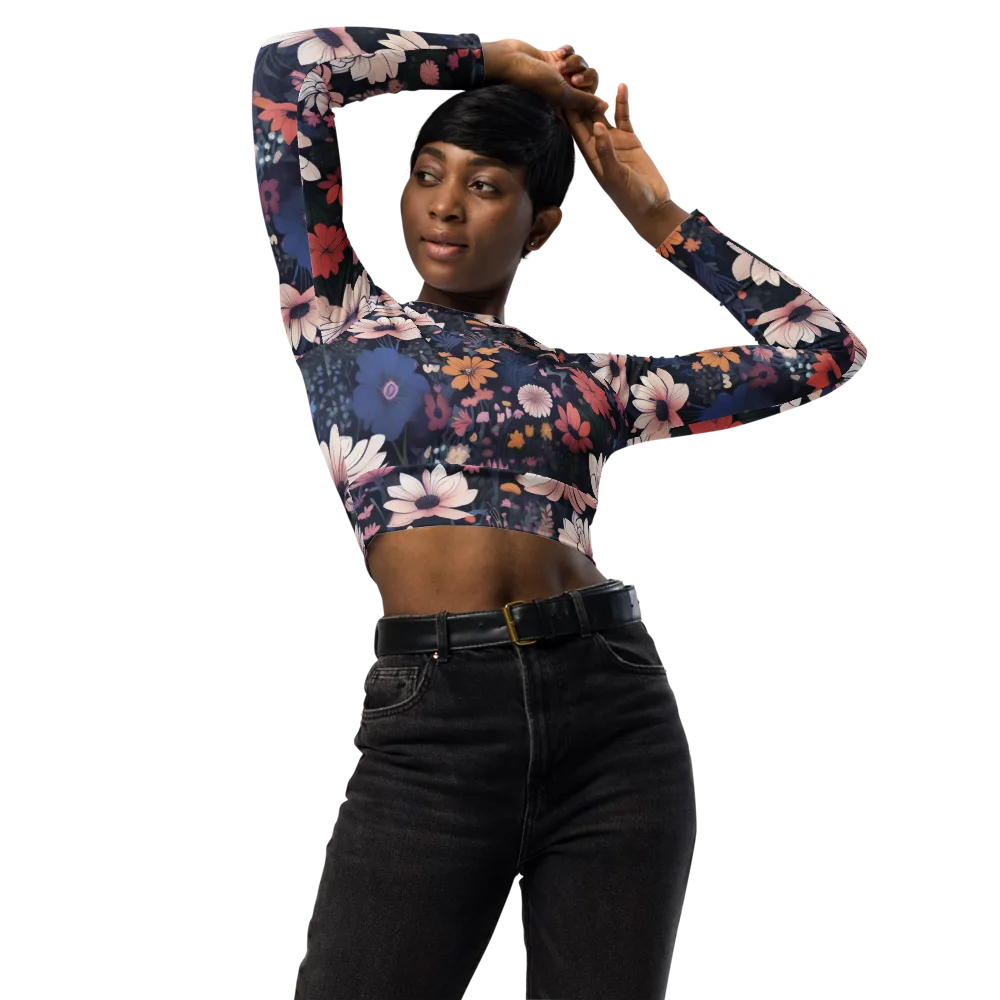 Moonlit Meadow on Long Sleeve Crop Top — Front