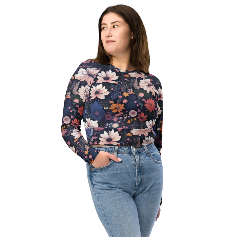 Moonlit Meadow on Long Sleeve Crop Top — Front