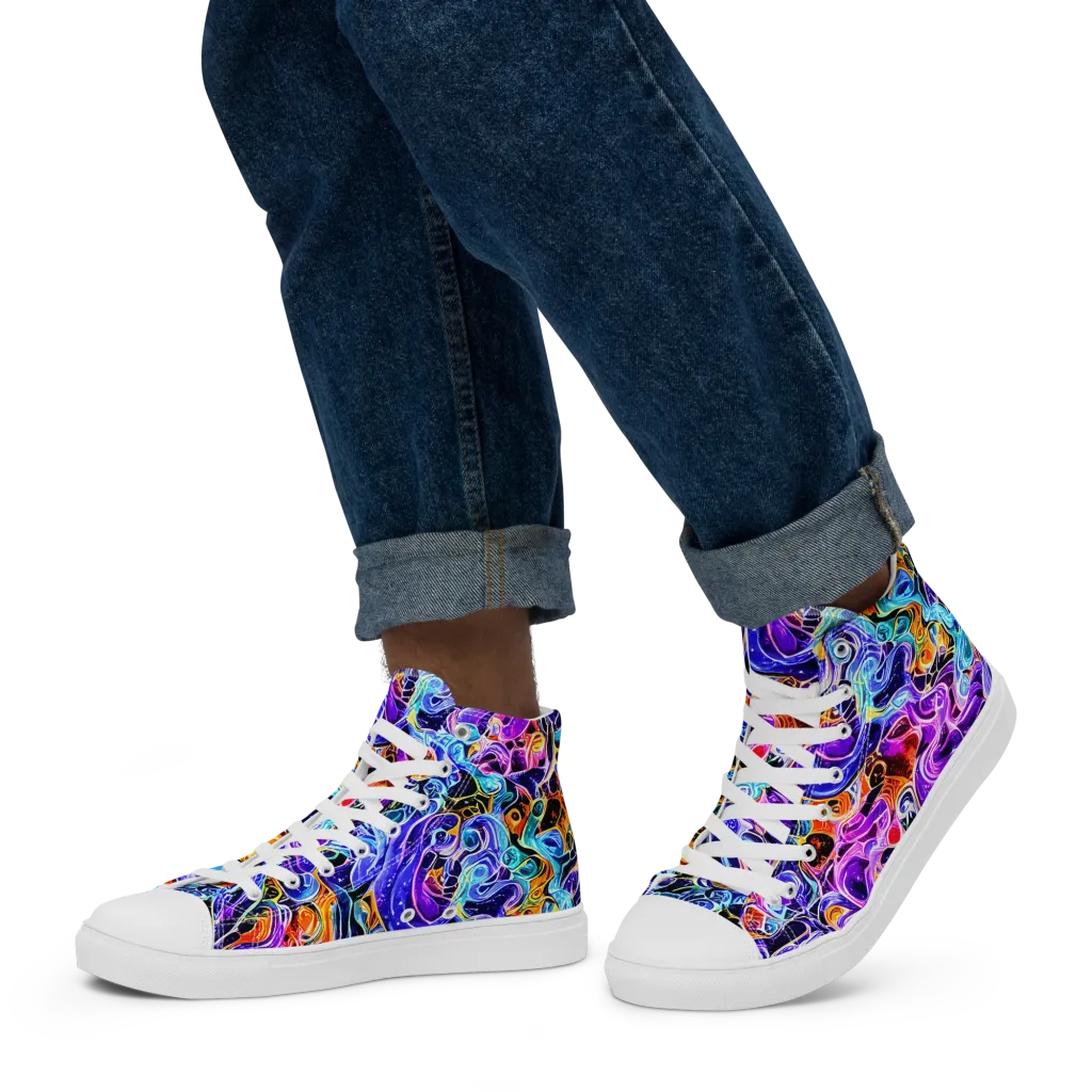 Violet Firestorm on Men's High Top Canvas Shoes — Left