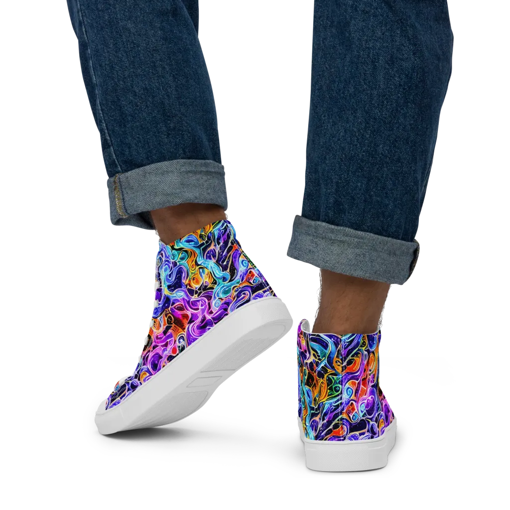 Violet Firestorm on Men's High Top Canvas Shoes — Back