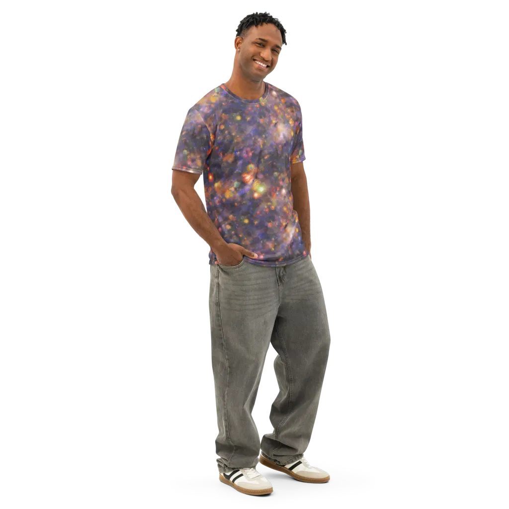 Nebula Kaleidoscope on Men's Cotton Crew Neck T-Shirt — Right Front