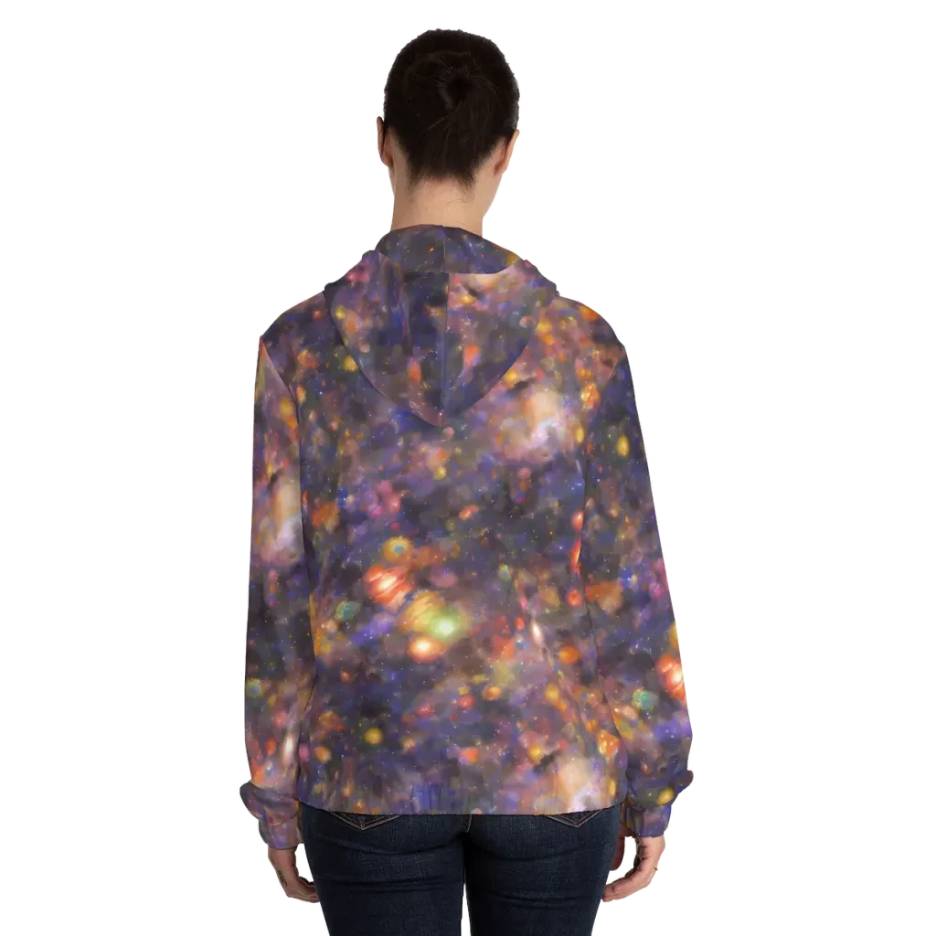 Nebula Kaleidoscope on Women's Full-Zip Hoodie — Back On Person