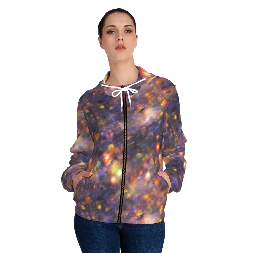 Nebula Kaleidoscope on Women's Full-Zip Hoodie — Front On Person