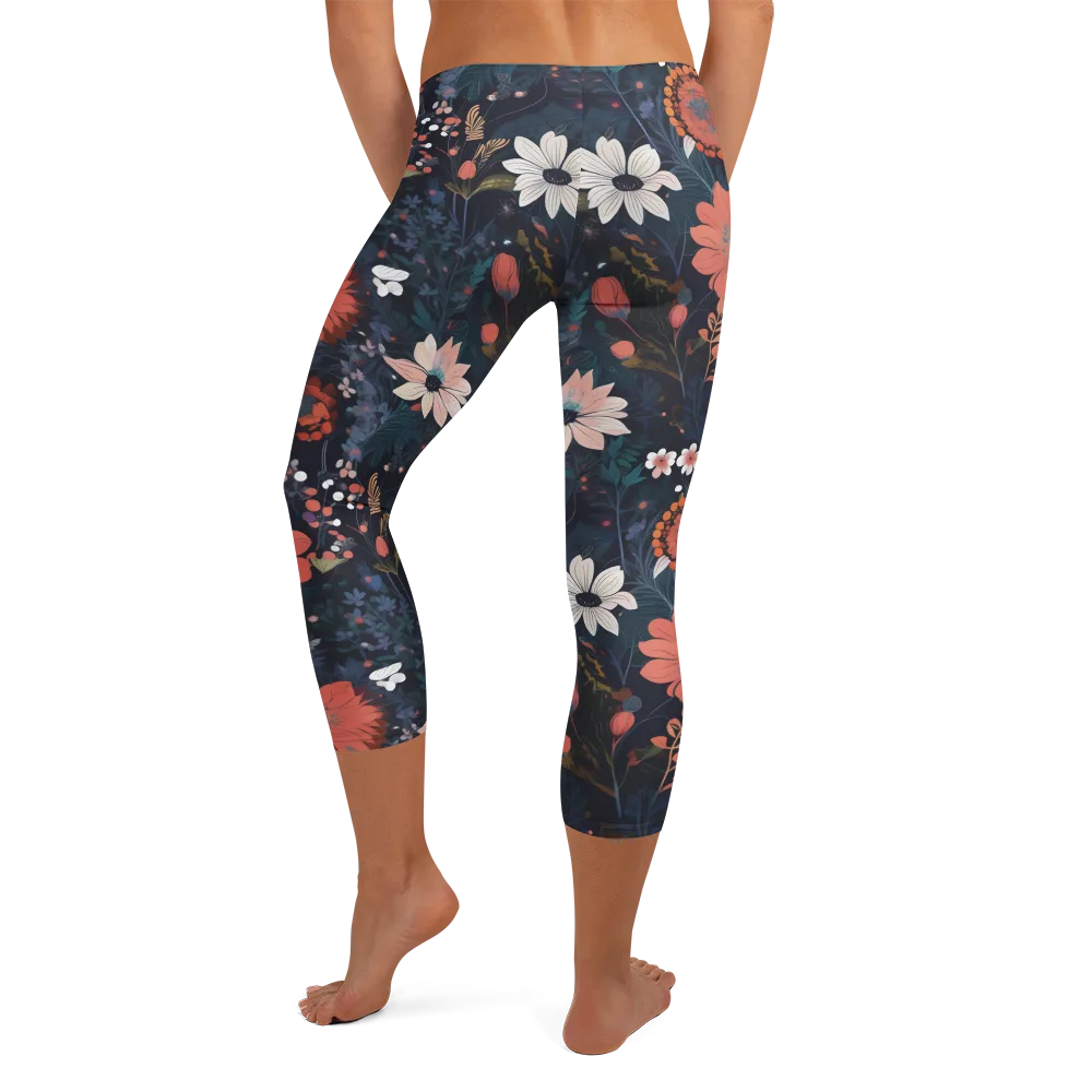 Coral Nocturne on Capri Leggings — Back