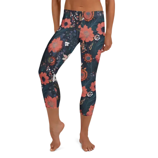 Coral Nocturne on a Capri Leggings