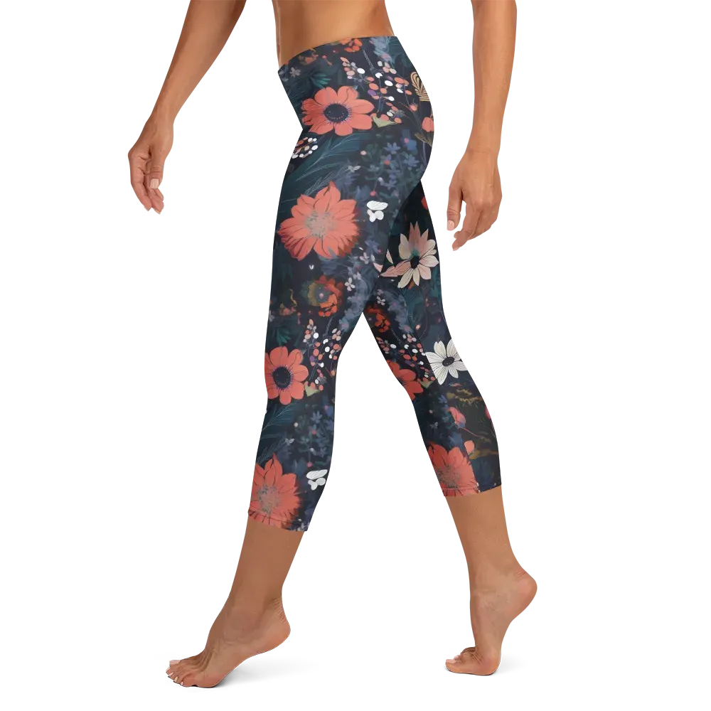 Coral Nocturne on Capri Leggings — Left
