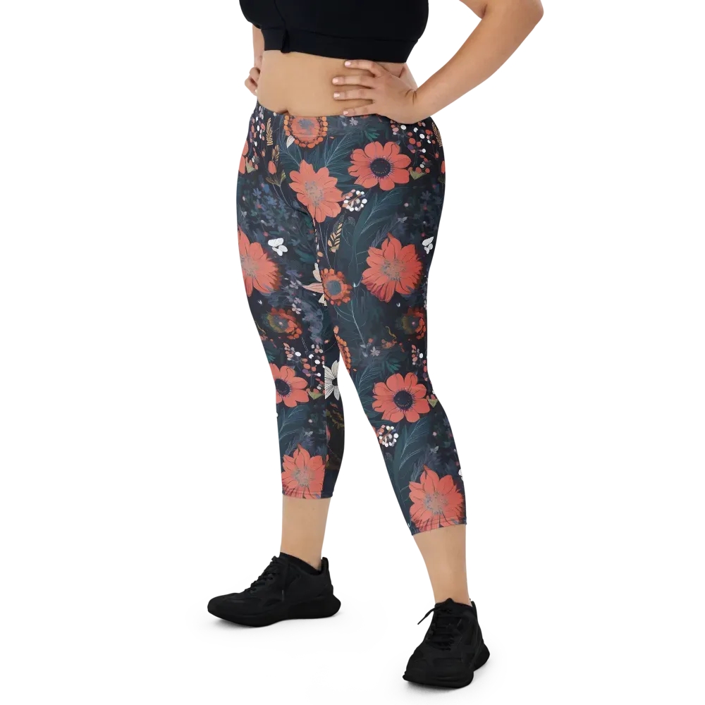 Coral Nocturne on Capri Leggings — Front