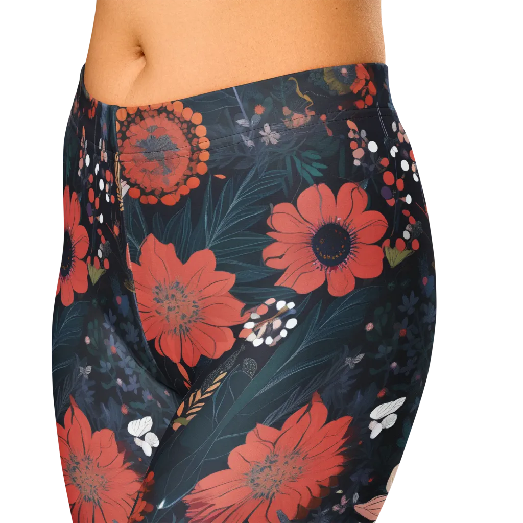 Coral Nocturne on Capri Leggings — Zoomed-in