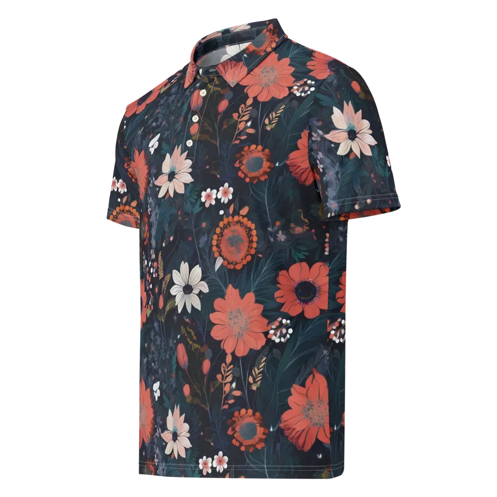 Coral Nocturne on Men's Slim Fit Polo Shirt — Left Front