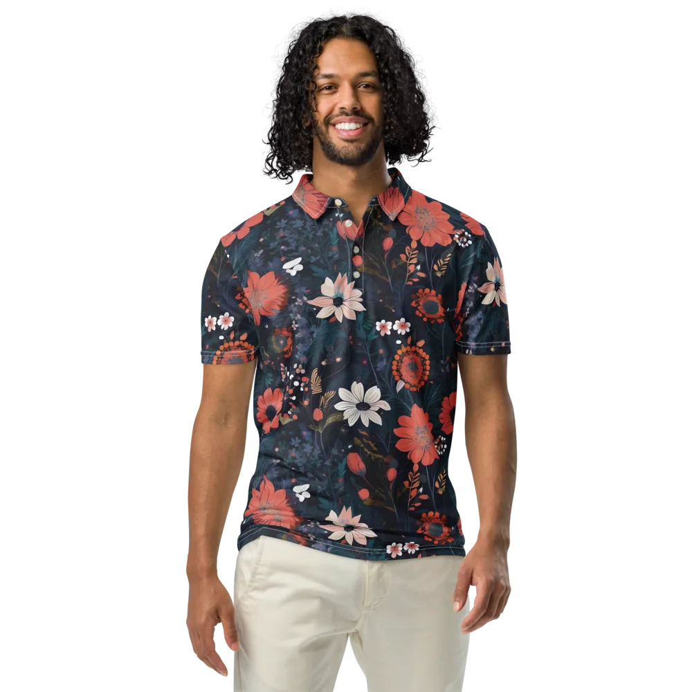 Coral Nocturne on Men's Slim Fit Polo Shirt — Front