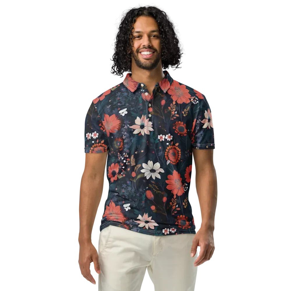 Coral Nocturne on Men's Slim Fit Polo Shirt — Front