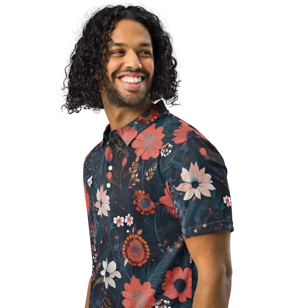 Coral Nocturne on Men's Slim Fit Polo Shirt — Left Front