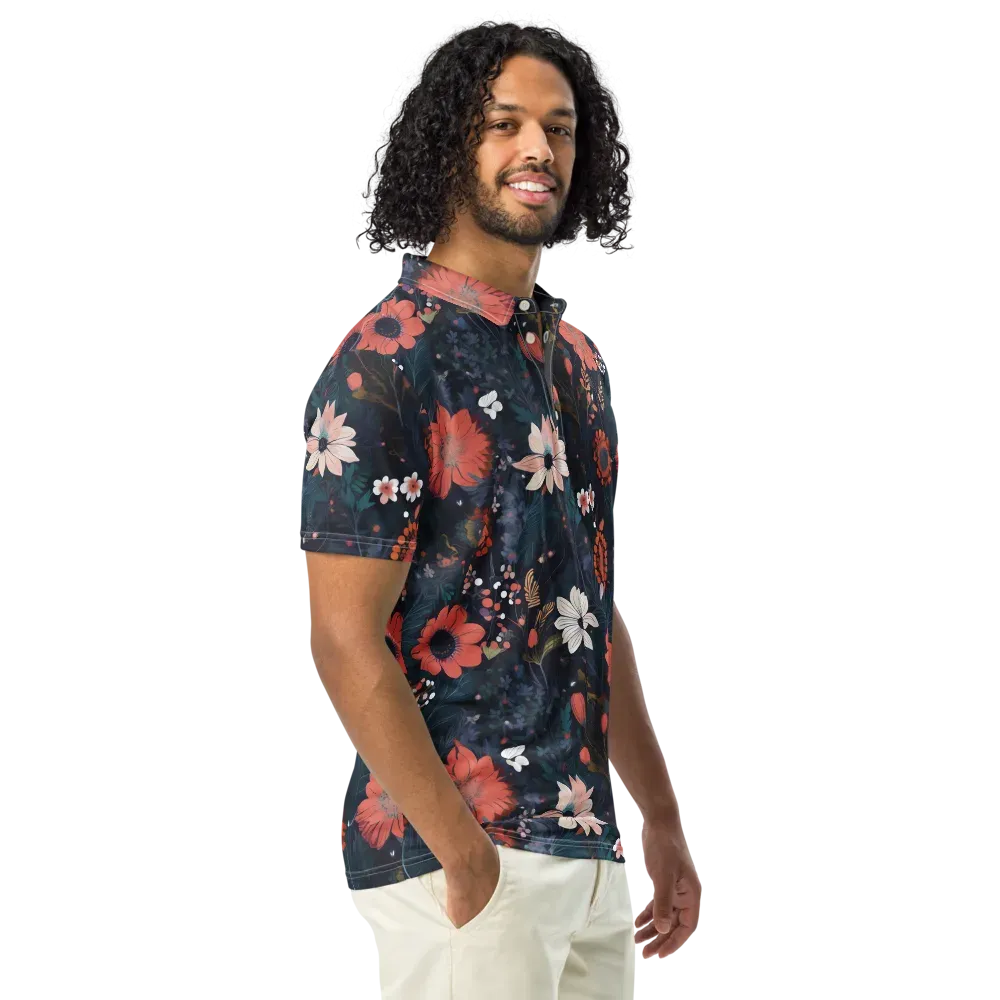 Coral Nocturne on Men's Slim Fit Polo Shirt — Right Front