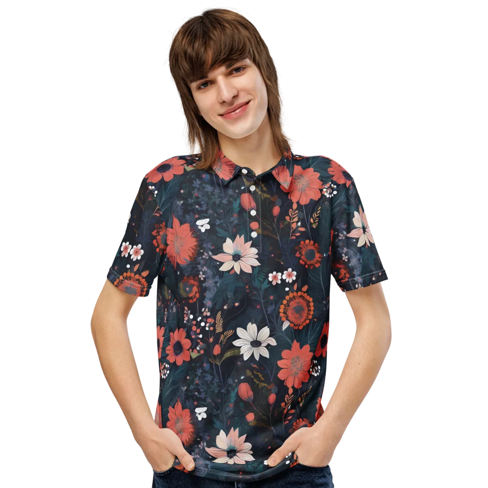 Coral Nocturne on Men's Slim Fit Polo Shirt — Front