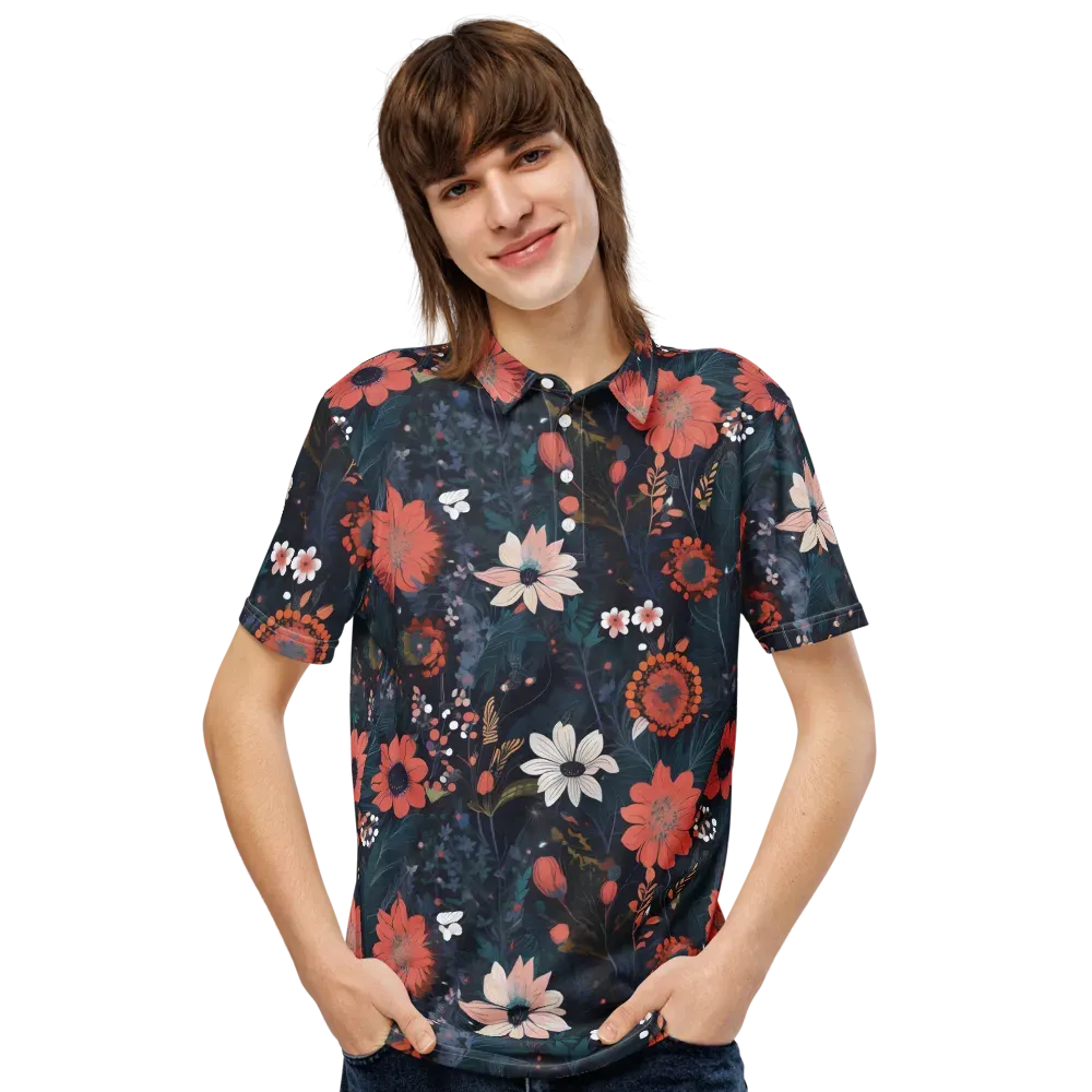 Coral Nocturne on Men's Slim Fit Polo Shirt — Front