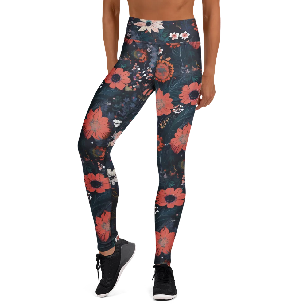 Coral Nocturne on Yoga Leggings — Front