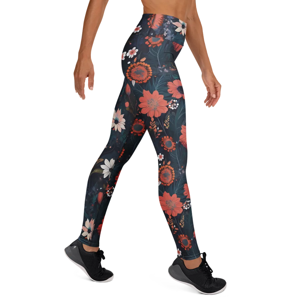 Coral Nocturne on Yoga Leggings — Right