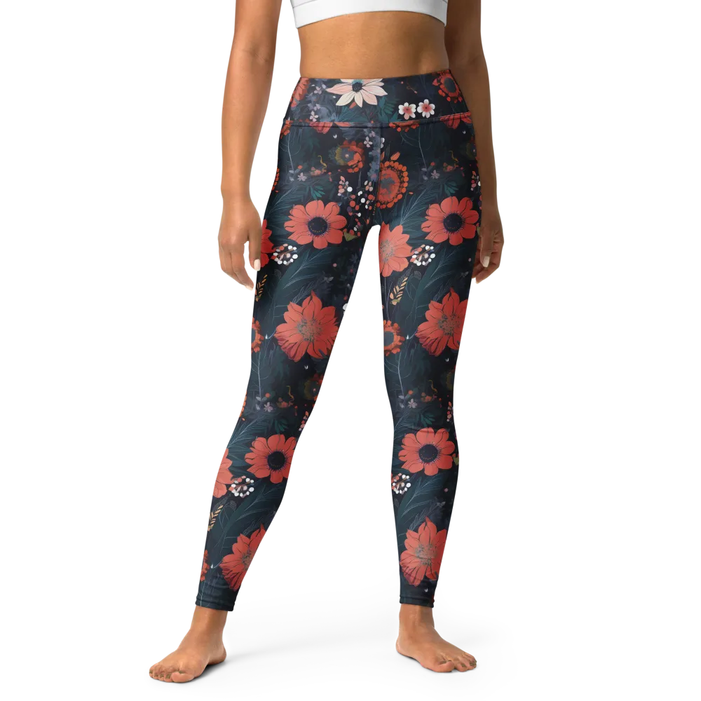 Coral Nocturne on Yoga Leggings — Front