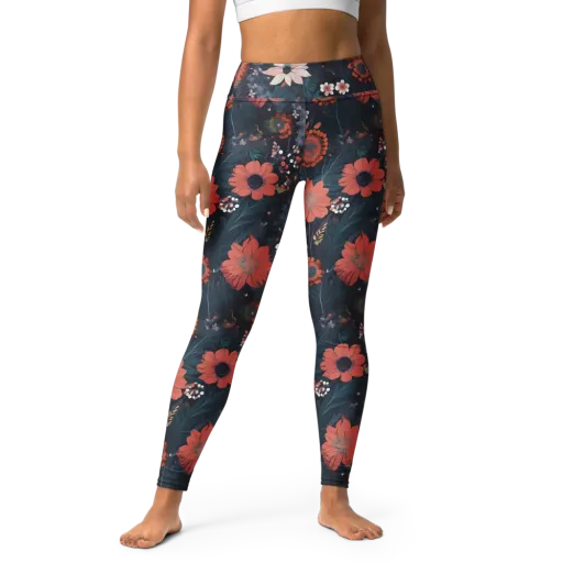 Coral Nocturne on a Yoga Leggings