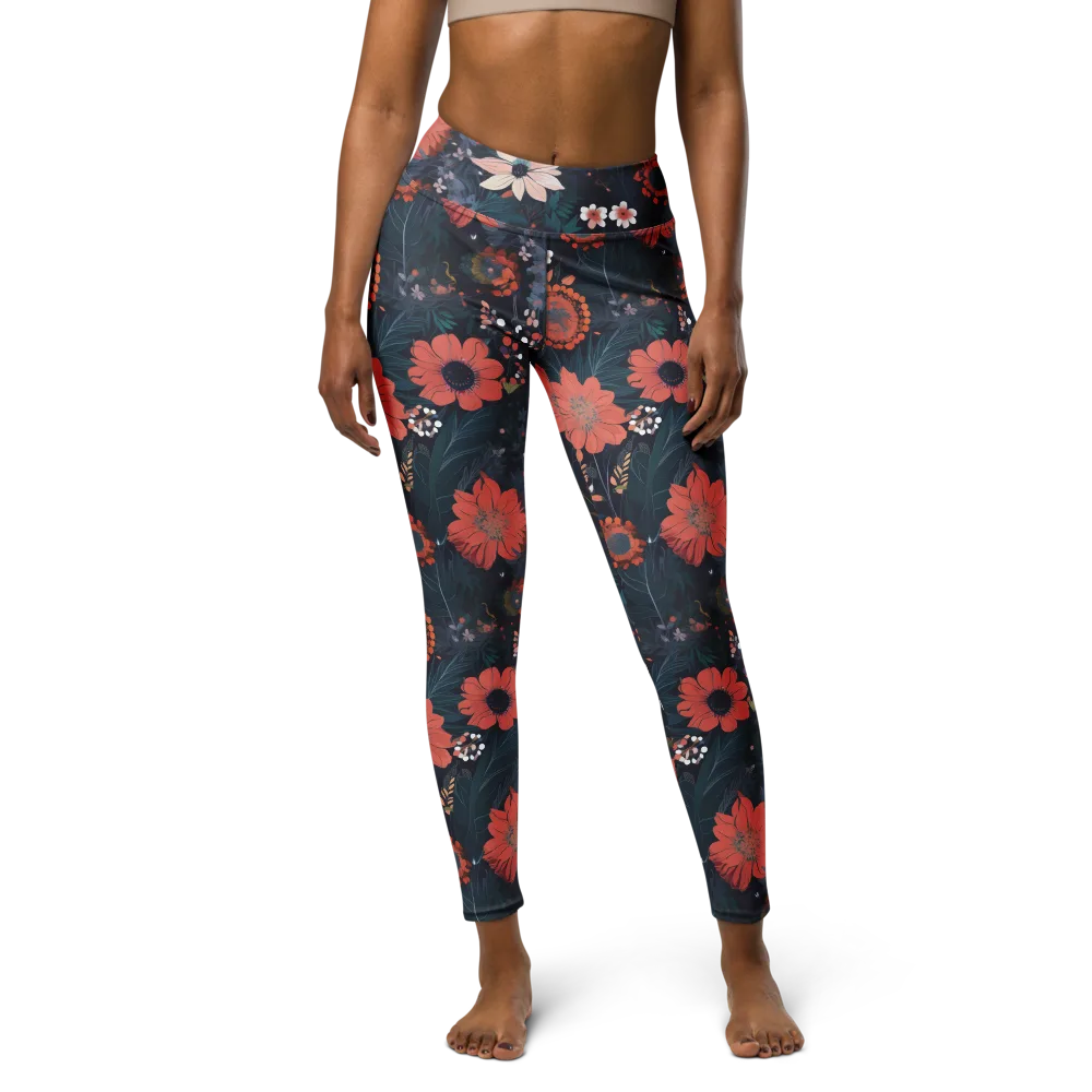 Coral Nocturne on Yoga Leggings — Front