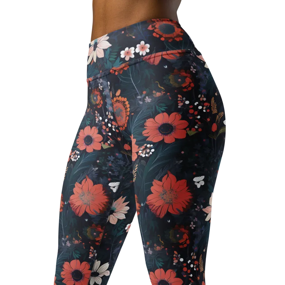 Coral Nocturne on Yoga Leggings — Left Front
