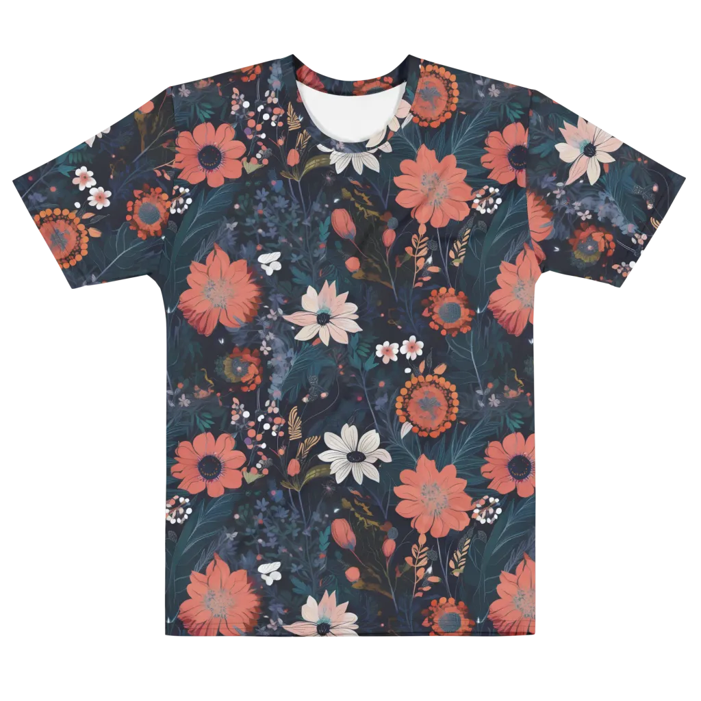 Coral Nocturne on Men's Cotton Crew Neck T-Shirt — Front