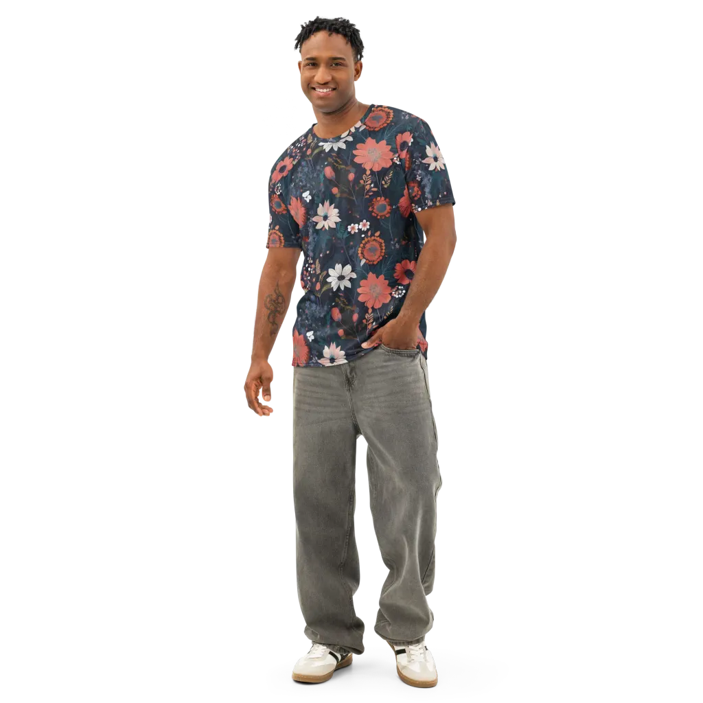 Coral Nocturne on Men's Cotton Crew Neck T-Shirt — Front