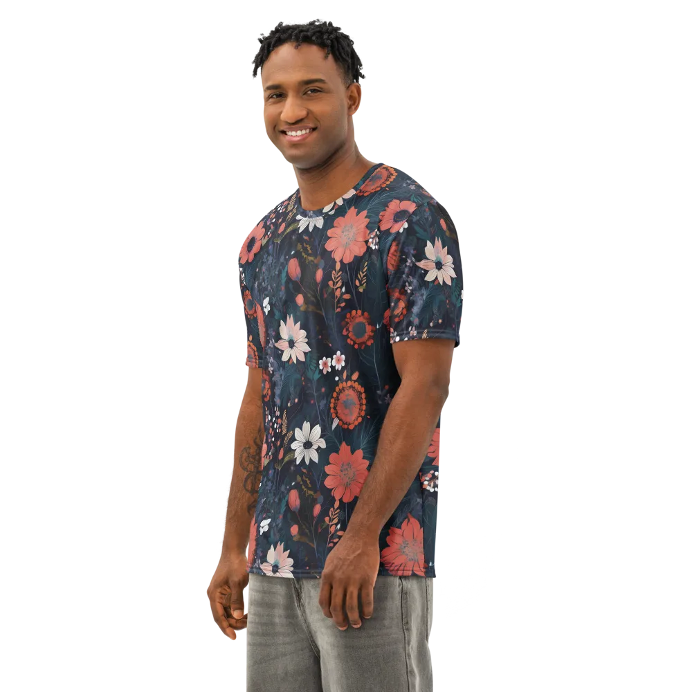 Coral Nocturne on Men's Cotton Crew Neck T-Shirt — Left Front