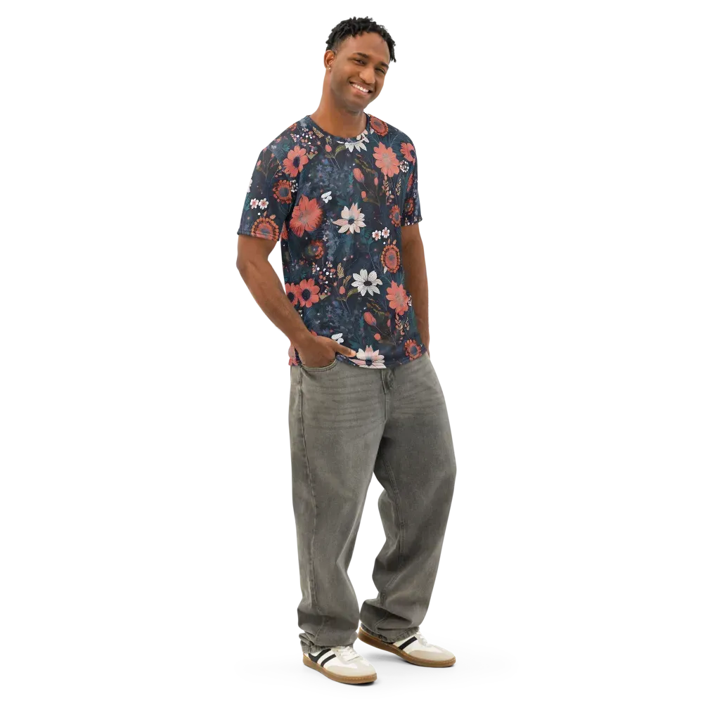 Coral Nocturne on Men's Cotton Crew Neck T-Shirt — Right Front