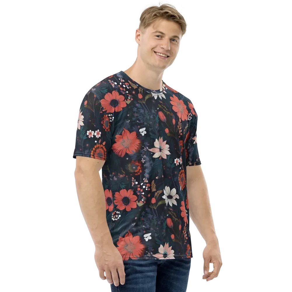 Coral Nocturne on Men's Crew Neck T-Shirt — Right