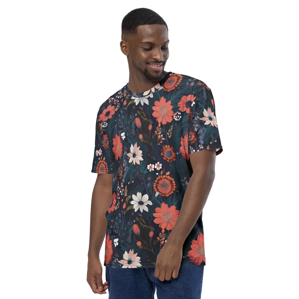 Coral Nocturne on Men's Crew Neck T-Shirt — Left