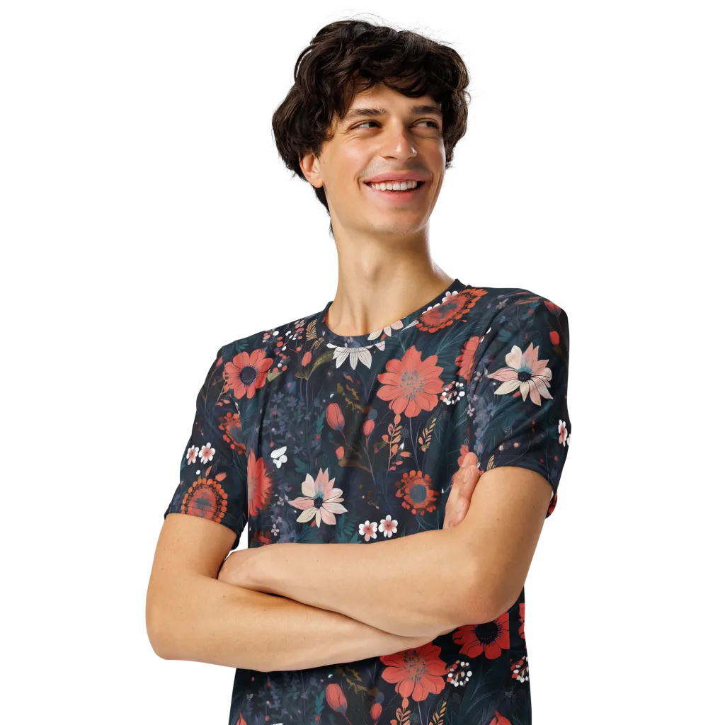 Coral Nocturne on Men's Crew Neck T-Shirt — Left Front